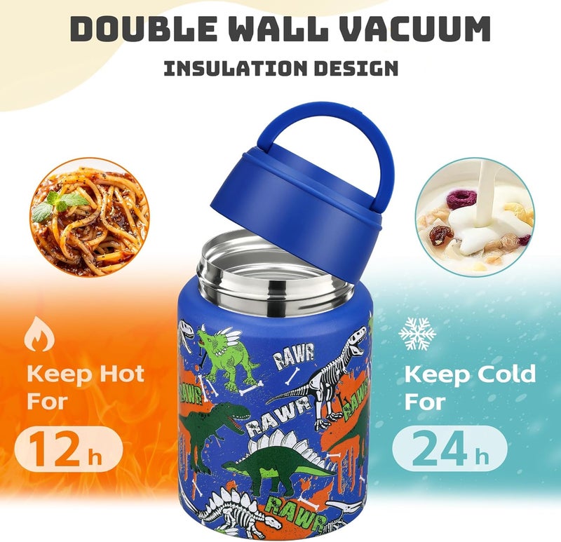 Haweek Soup Thermo for Hot Food Kids 16oz Insulated Food Jar Leakproof Thermo Lunch Container for Kids Wide-Mouth Stainless Steel Lunch Box for School with Handle Folding Spoon(3+)​ - Image 5